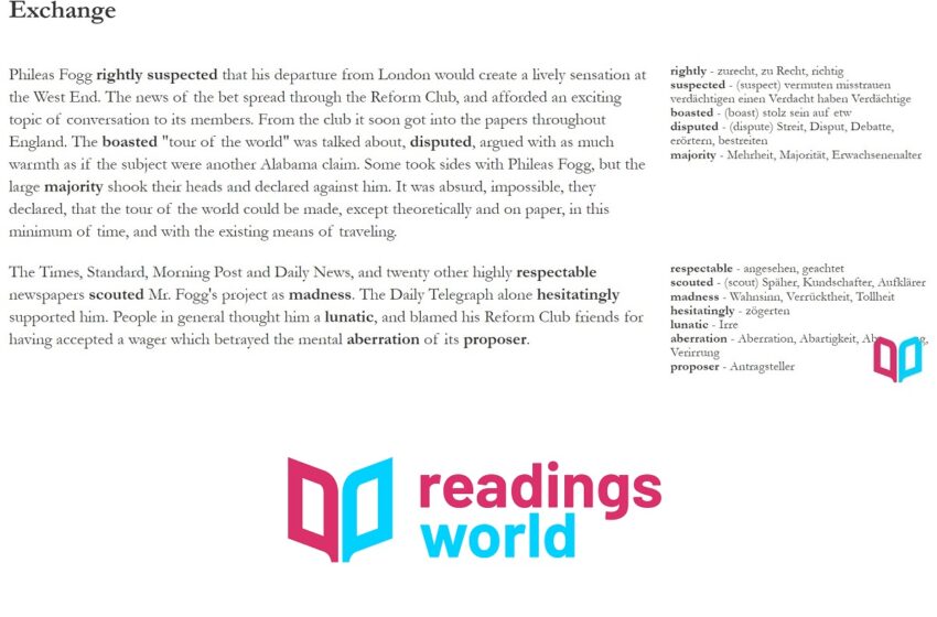  Readings.World startet neuen Onlinedienst: Kostenlose englische Bücher mit zweisprachigem Wörterbuch